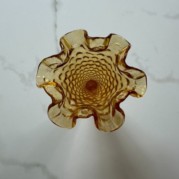 Amber Miniature 4" Glass Ruffled Hobnail Vase by FENTON - Picture 2 of 4